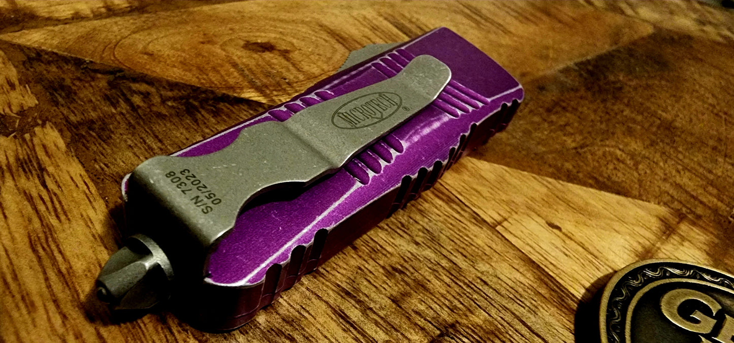 Microtech Mini Troodon D/E OTF Distressed Violet Apocalyptic Standard 238-10 DVI - Factory Condition - Pre-Owned