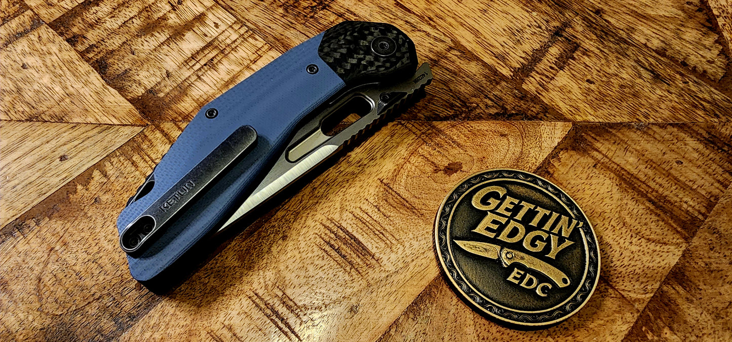 Ketuo KETM061 Yakuza — Satin Tanto, Blue G10/Carbon Fiber - New