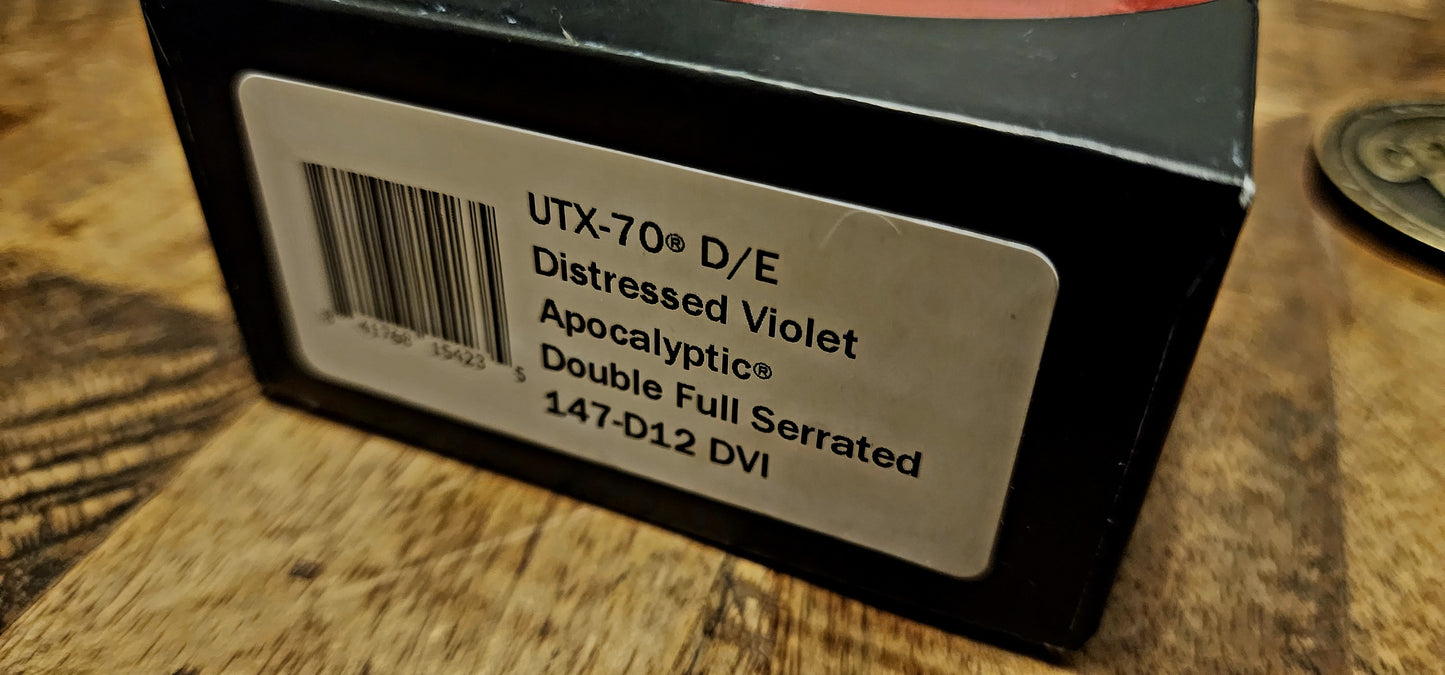 Microtech UTX-70 Double full-serrated Apocalyptic Distressed Violet - Pre-Owned - Factory Condition