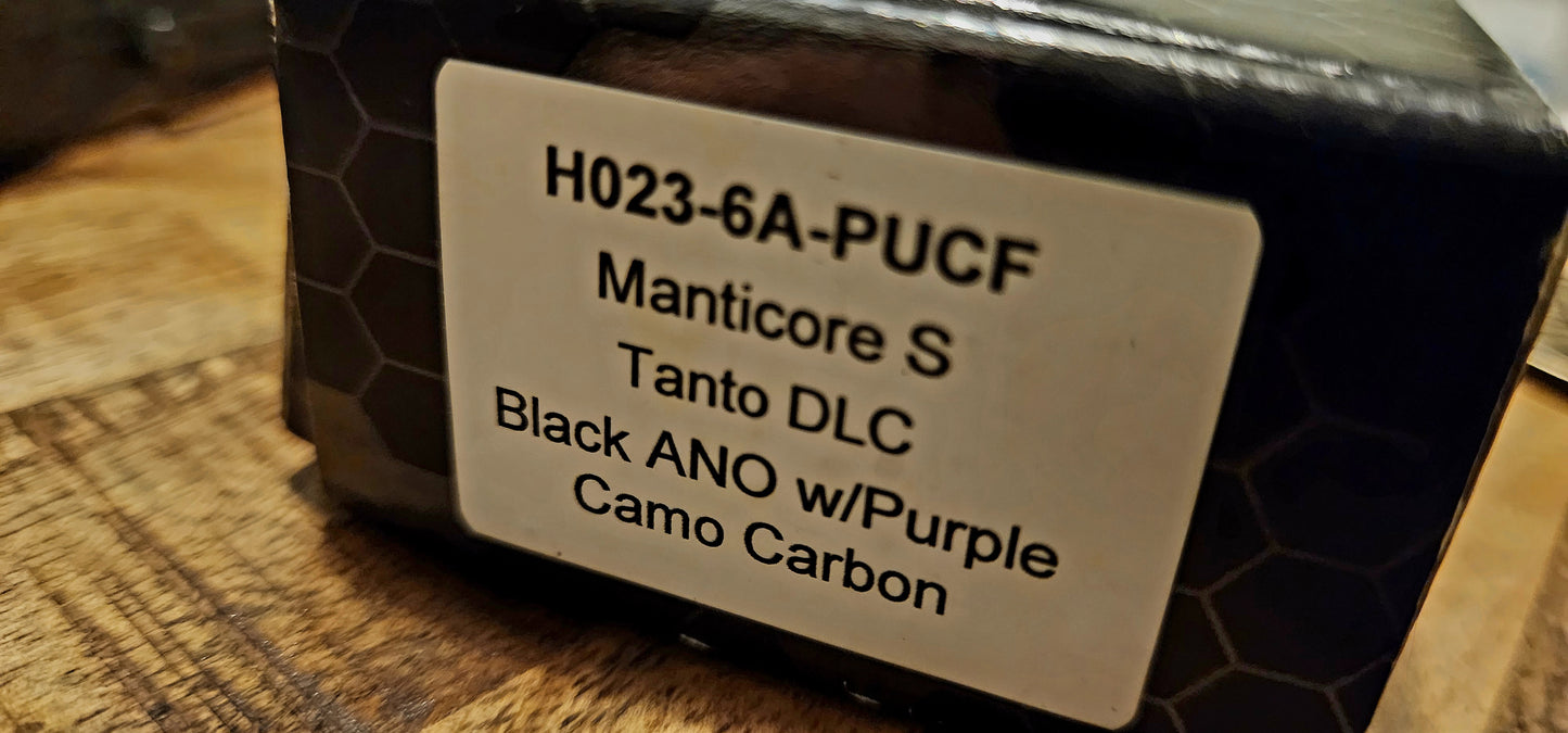 Heretic Knives Manticore S Purple Camo Carbon Fiber Tanto DLC - Pre-Owned - Factory Condition