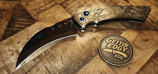 Reese Weiland / Todd Smith Collaboration Auto Hawkbill Gen 2 - Stainless Handles with Nitro-V Core Baker Forge CopperMai, One-of-a-Kind - TS Custom - New