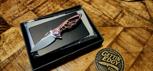 Rike Hummingbird Chain Knife in Pink Titanium and Swedish Damasteel - New