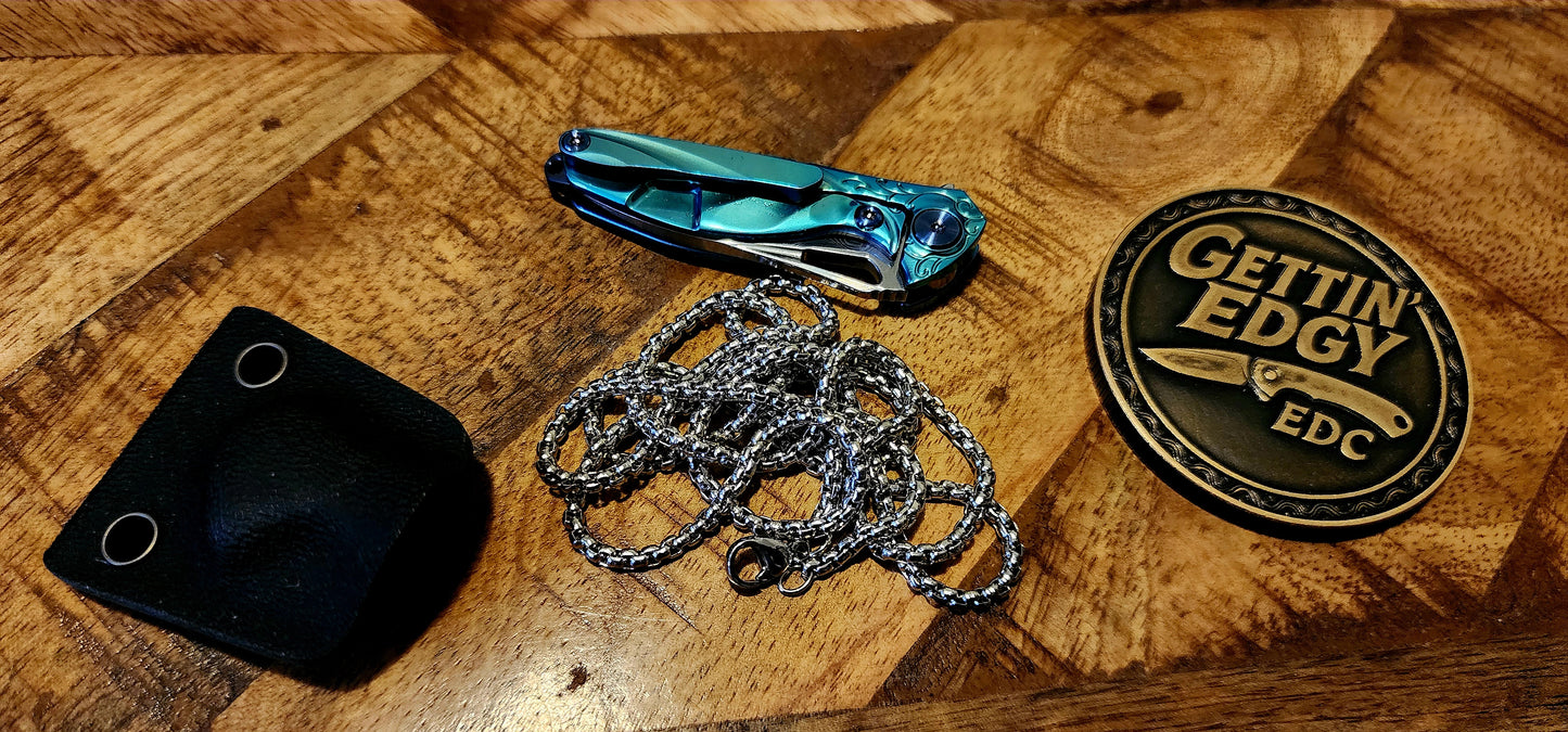 Rike Hummingbird Chain Knife in Green Titanium and Swedish Damasteel - New