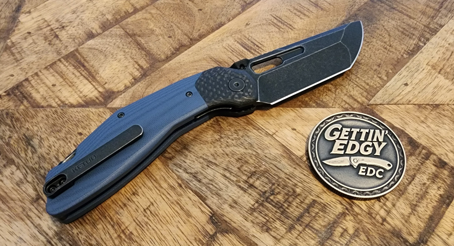 Ketuo Yakuza Linerlock Blue G10/Carbon Fiber with Black StoneWash Blade - New