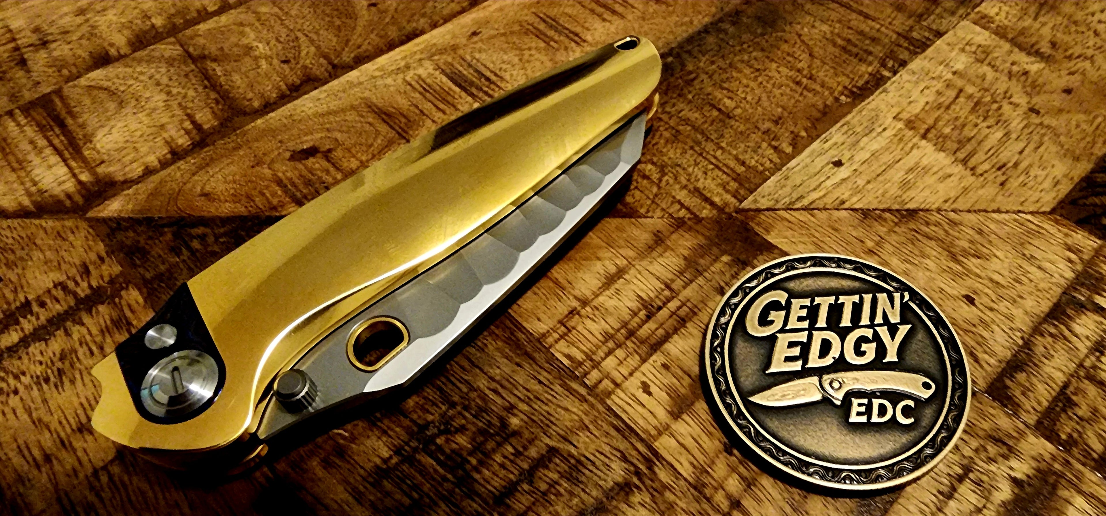 Ketuo Dirty Bird, Button Lock, Gold Titanium/Zircuti, M390 Blade - New