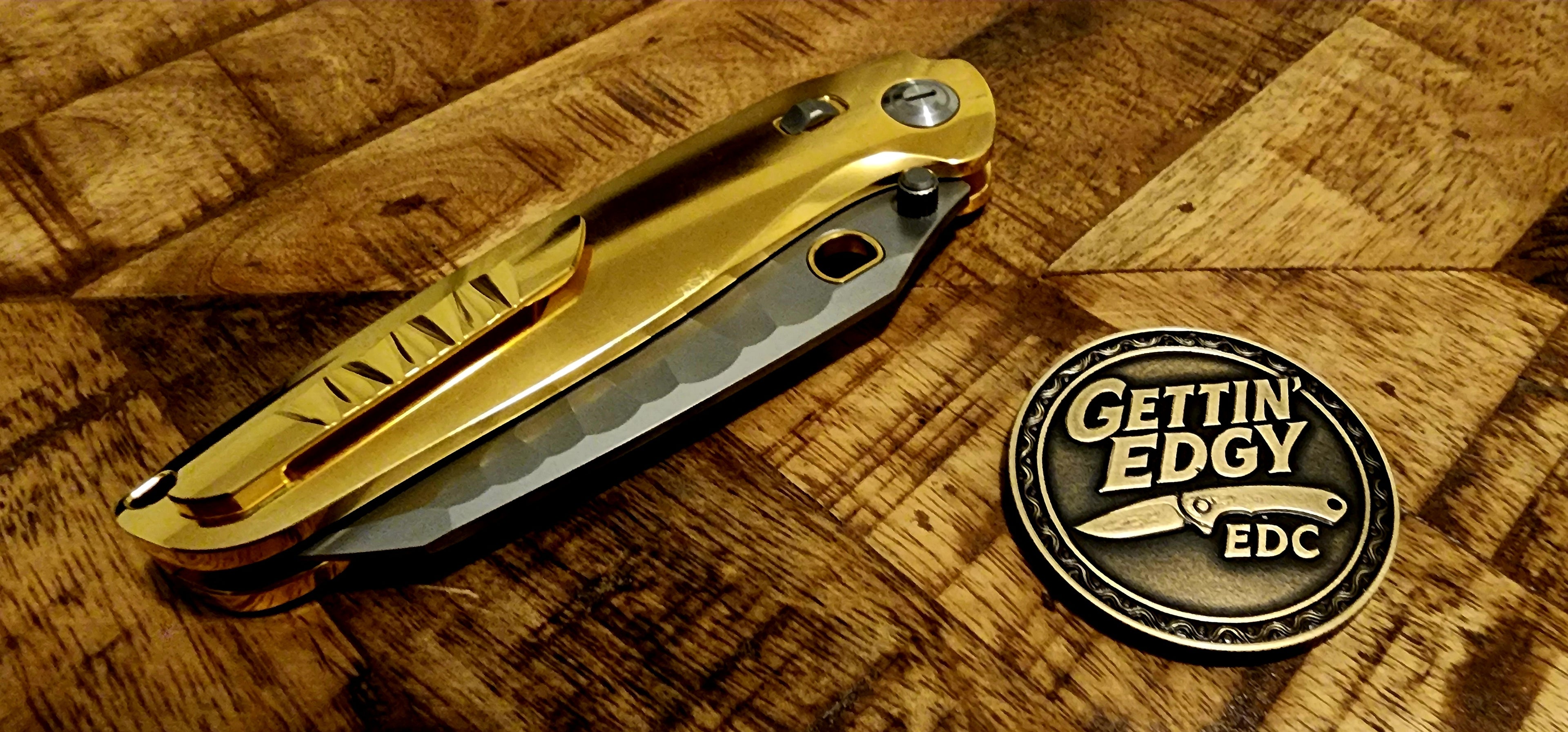 Ketuo Dirty Bird, Button Lock, Gold Titanium/Zircuti, M390 Blade - New