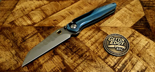 Ketuo Dirty Bird, Button Lock, Blue Titanium/Mokuti, M390 Blade, New