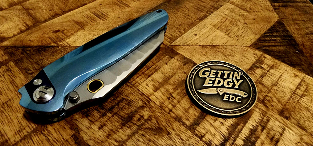 Ketuo Dirty Bird, Button Lock, Blue Titanium/Mokuti, M390 Blade, New