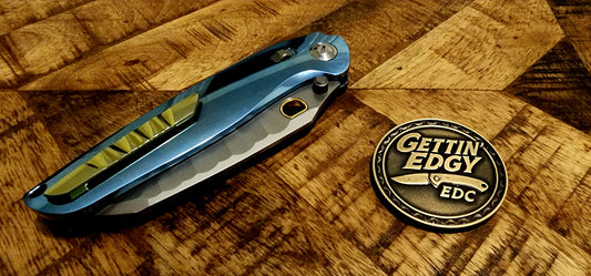 Ketuo Dirty Bird, Button Lock, Blue Titanium/Mokuti, M390 Blade, New