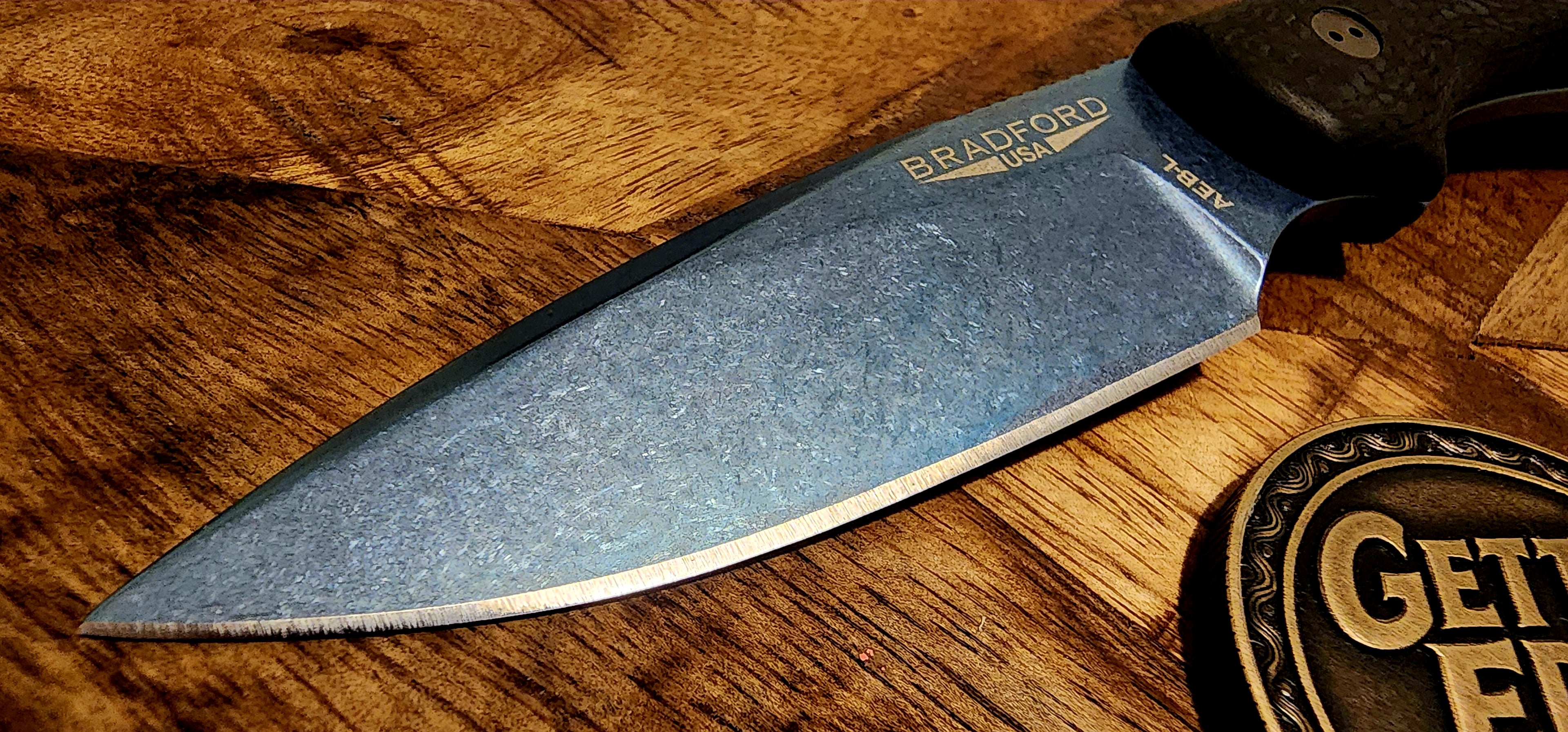 Bradford Guardian 3 Fixed Blade Knife Black Carbon Fiber 3.75" AEB-L Blue PVD Blade - New