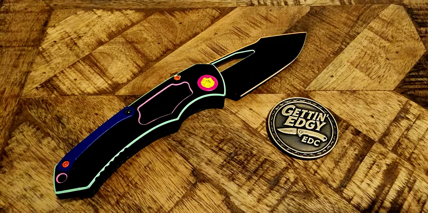 Heretic Knives 80's Neon CEL Shade Pariah, Manual Button-Lock Folder - Pre-Owned