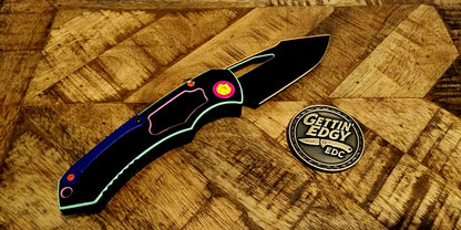 Heretic Knives 80's Neon CEL Shade Pariah, Manual Button-Lock Folder - Pre-Owned