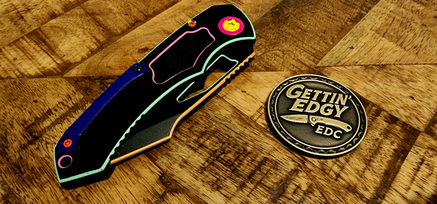 Heretic Knives 80's Neon CEL Shade Pariah, Manual Button-Lock Folder - Pre-Owned