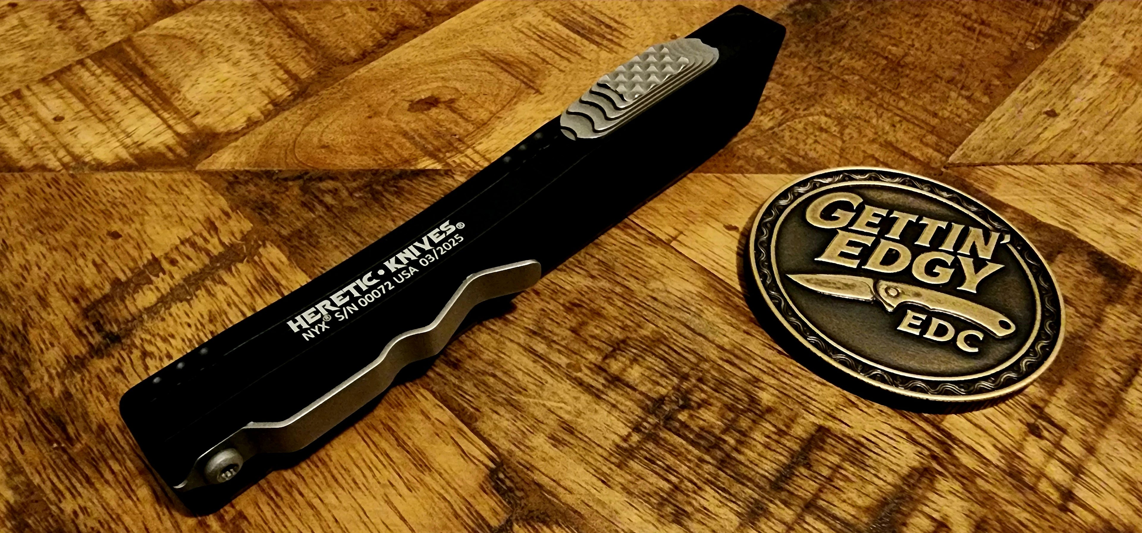 Heretic NYX OTF Tanto Black with Battleworn Finish - Pre-Owned - Signed