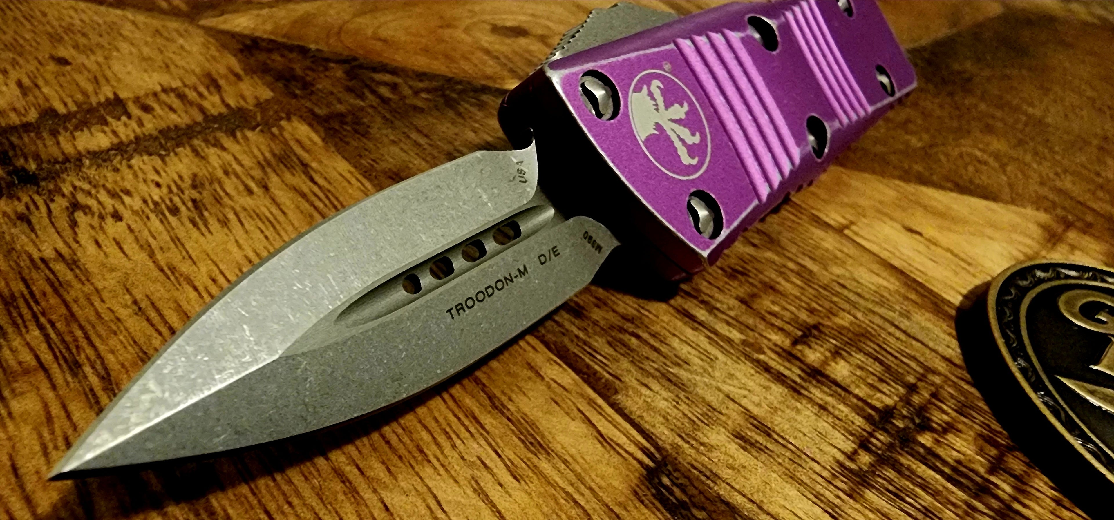 Microtech Mini Troodon D/E OTF Distressed Violet Apocalyptic Standard 238-10 DVI - Pre-Owned