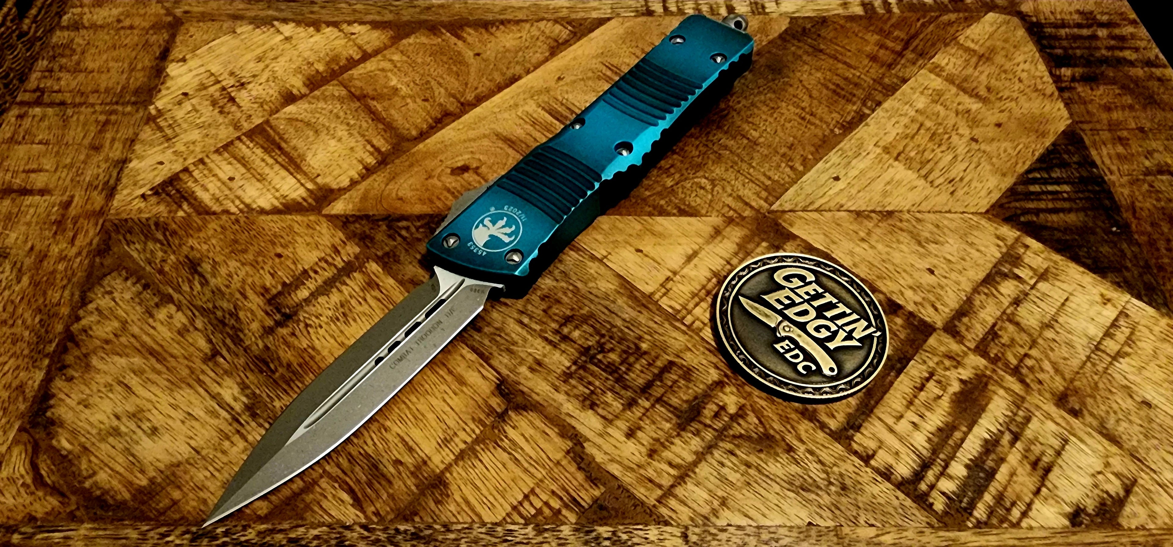 Microtech Combat Troodon D/E Gen II Weathered Turquoise Apocalyptic Standard OTF 142-10APWTQ - Pre-Owned