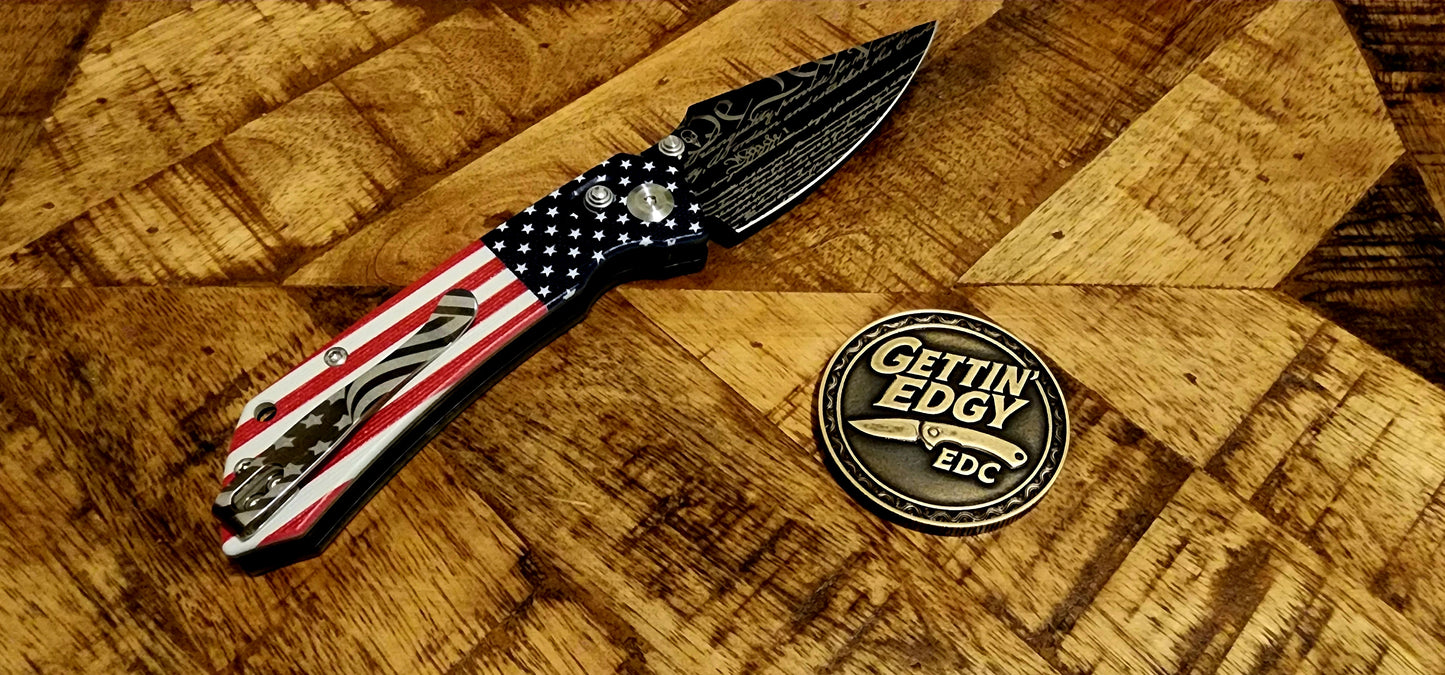 Tenable Fenrir Jade G10 Flag Cross-Bar Folding Knife with "We The People" Custom Theme - TS Custom