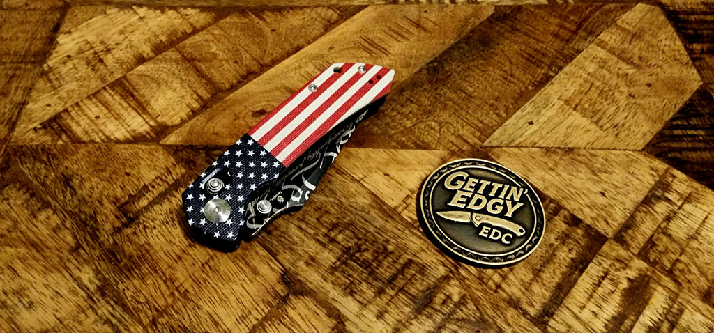 Tenable Fenrir Jade G10 Flag Cross-Bar Folding Knife with "We The People" Custom Theme - TS Custom