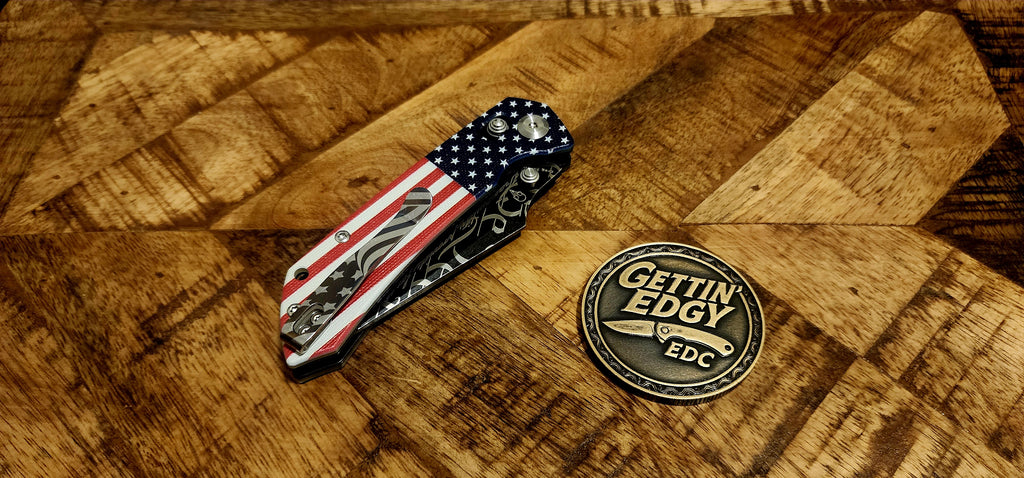 Tenable Fenrir Jade G10 Flag Cross-Bar Folding Knife with "We The People" Custom Theme - TS Custom