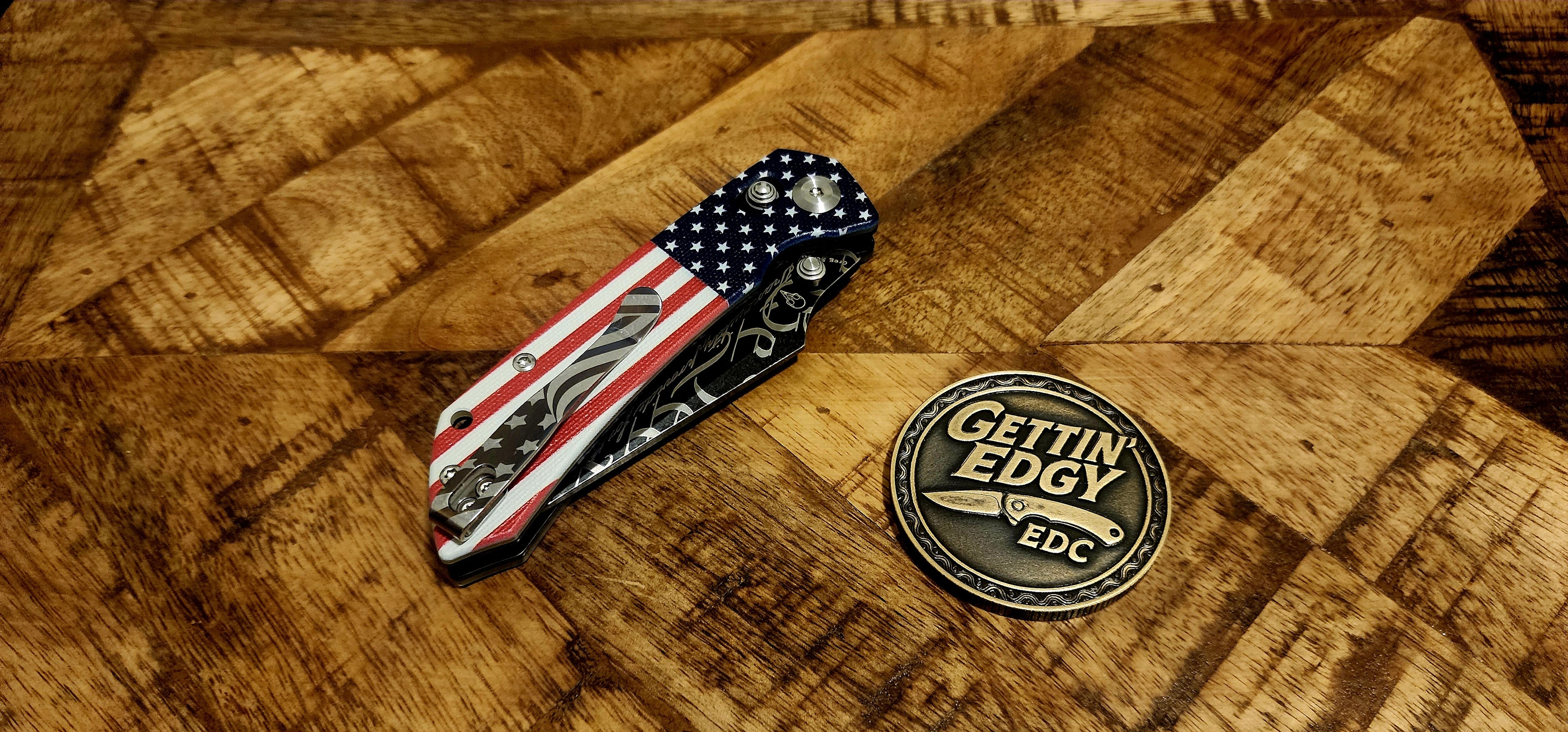 Tenable Fenrir Jade G10 Flag Cross-Bar Folding Knife with "We The People" Custom Theme - TS Custom