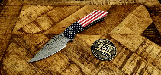 Tenable Fenrir Jade G10 Flag Button-Lock Folding Knife with "We The People" Custom Theme - TS Custom