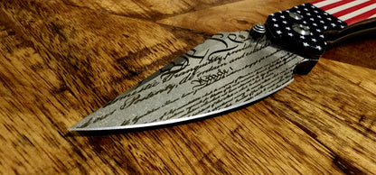 Tenable Fenrir Jade G10 Flag Button-Lock Folding Knife with "We The People" Custom Theme - TS Custom