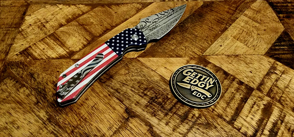Tenable Fenrir Jade G10 Flag Button-Lock Folding Knife with "We The People" Custom Theme - TS Custom