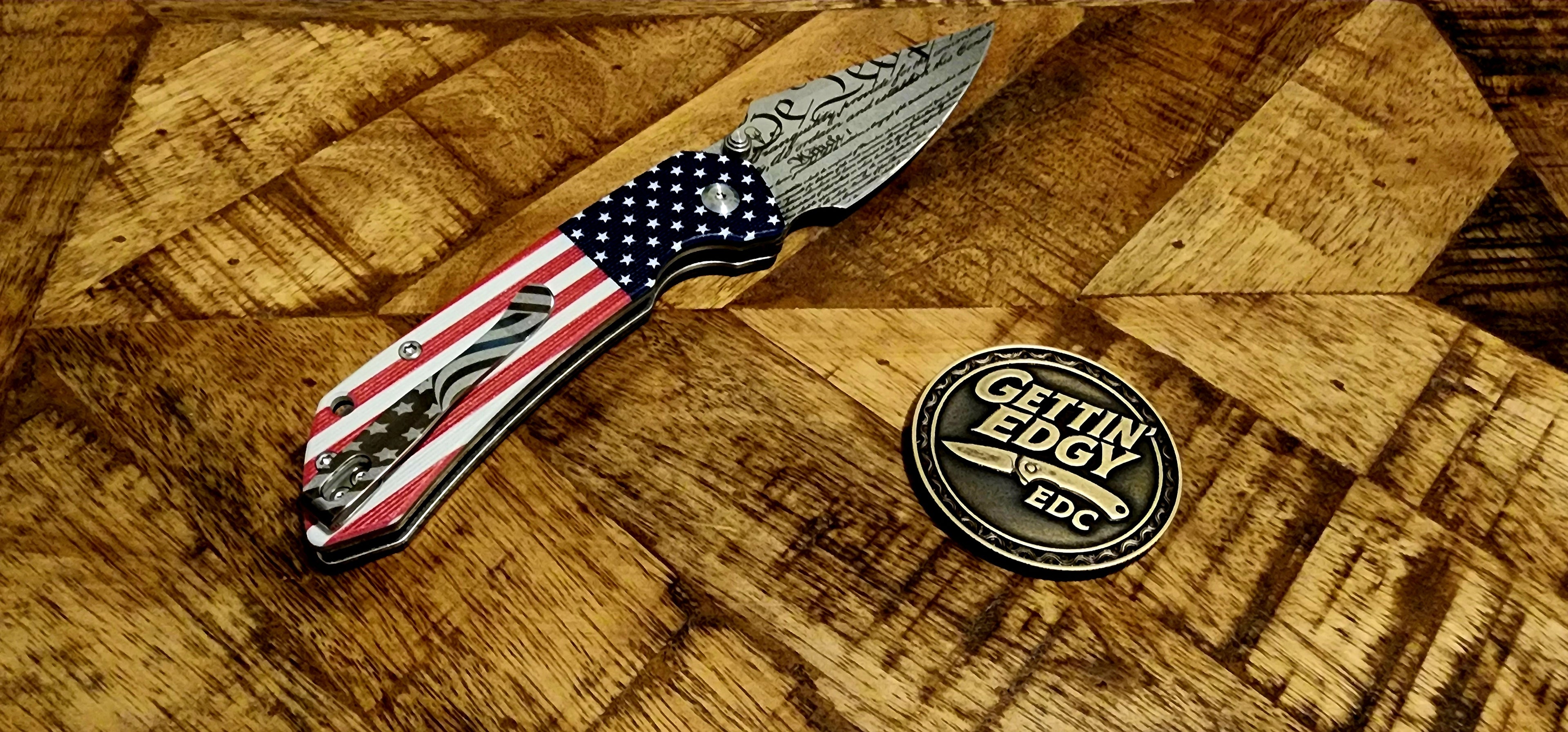 Tenable Fenrir Jade G10 Flag Button-Lock Folding Knife with "We The People" Custom Theme - TS Custom