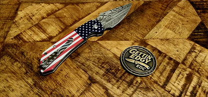 Tenable Fenrir Jade G10 Flag Button-Lock Folding Knife with "We The People" Custom Theme - TS Custom