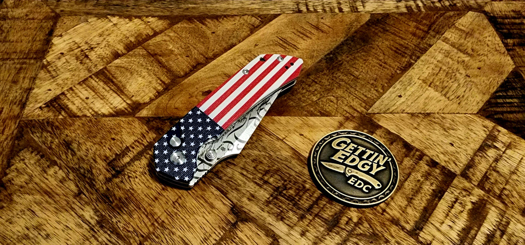 Tenable Fenrir Jade G10 Flag Button-Lock Folding Knife with "We The People" Custom Theme - TS Custom