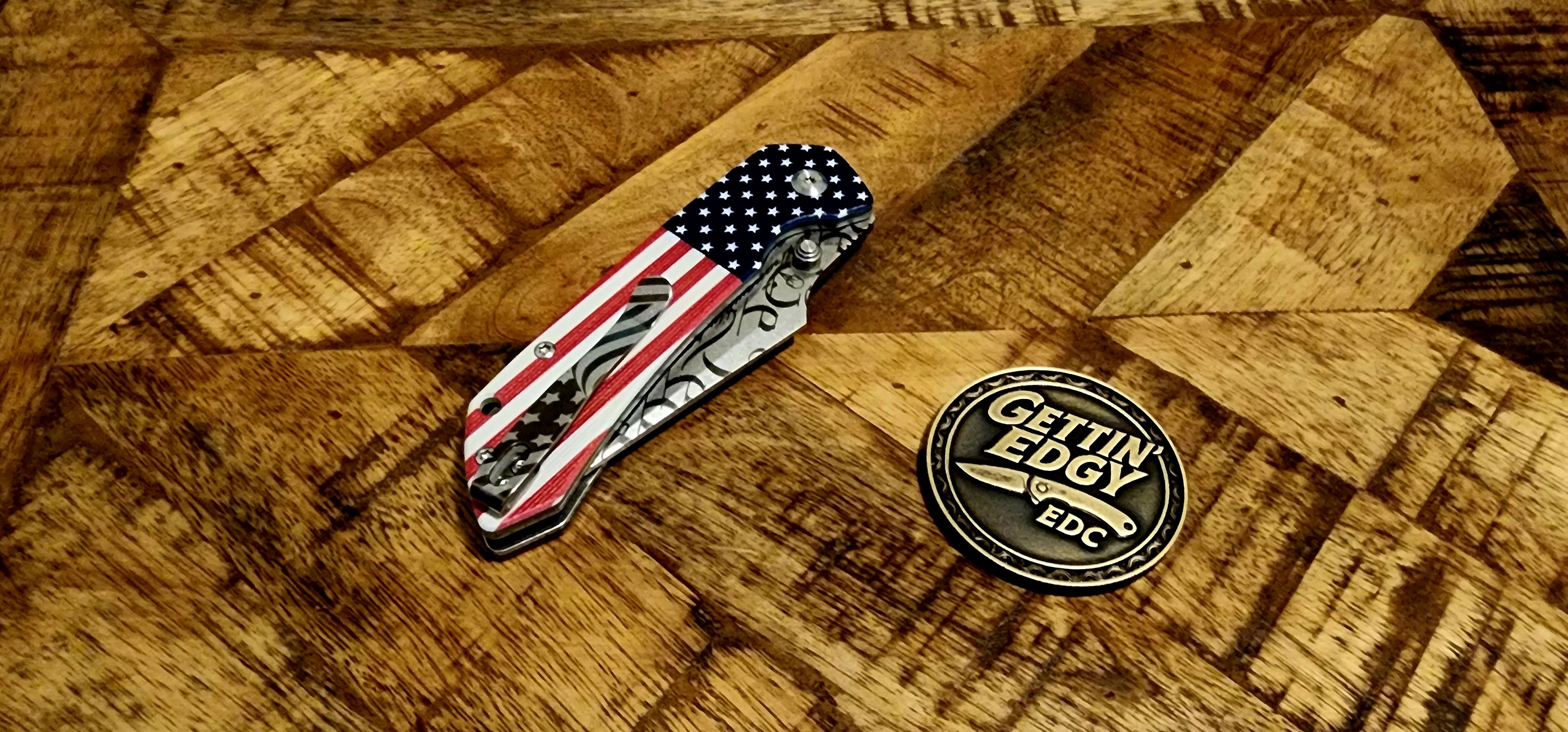 Tenable Fenrir Jade G10 Flag Button-Lock Folding Knife with "We The People" Custom Theme - TS Custom