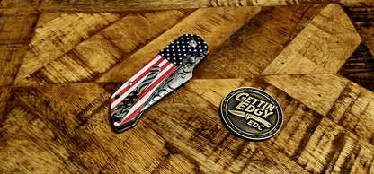 Tenable Fenrir Jade G10 Flag Button-Lock Folding Knife with "We The People" Custom Theme - TS Custom