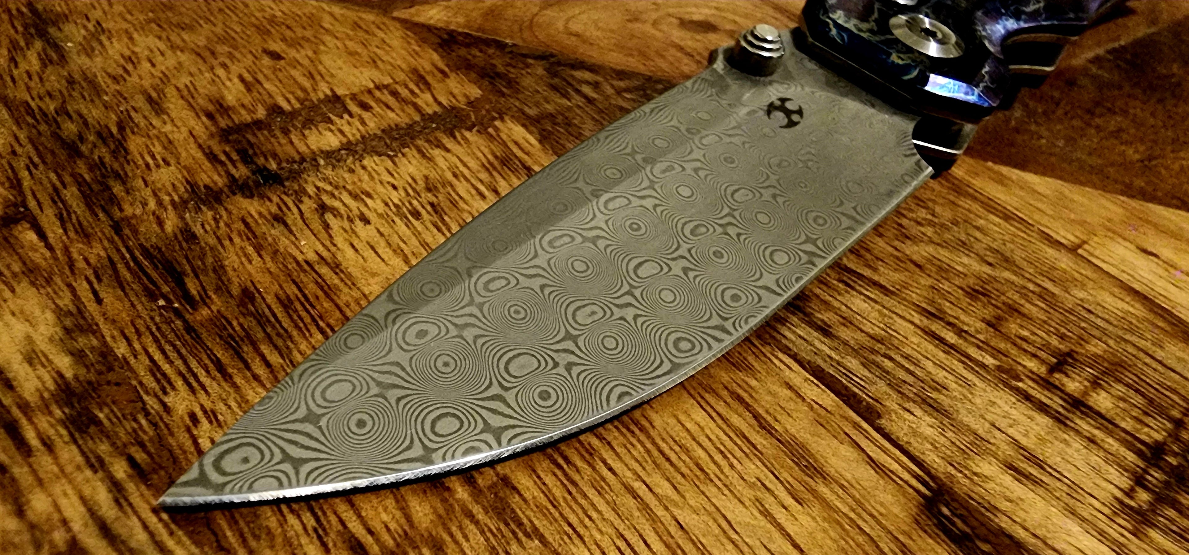 Kansept Eaglestrike K1095V1 Damascus Full Lightning Strike Titanium - Beautiful! - New