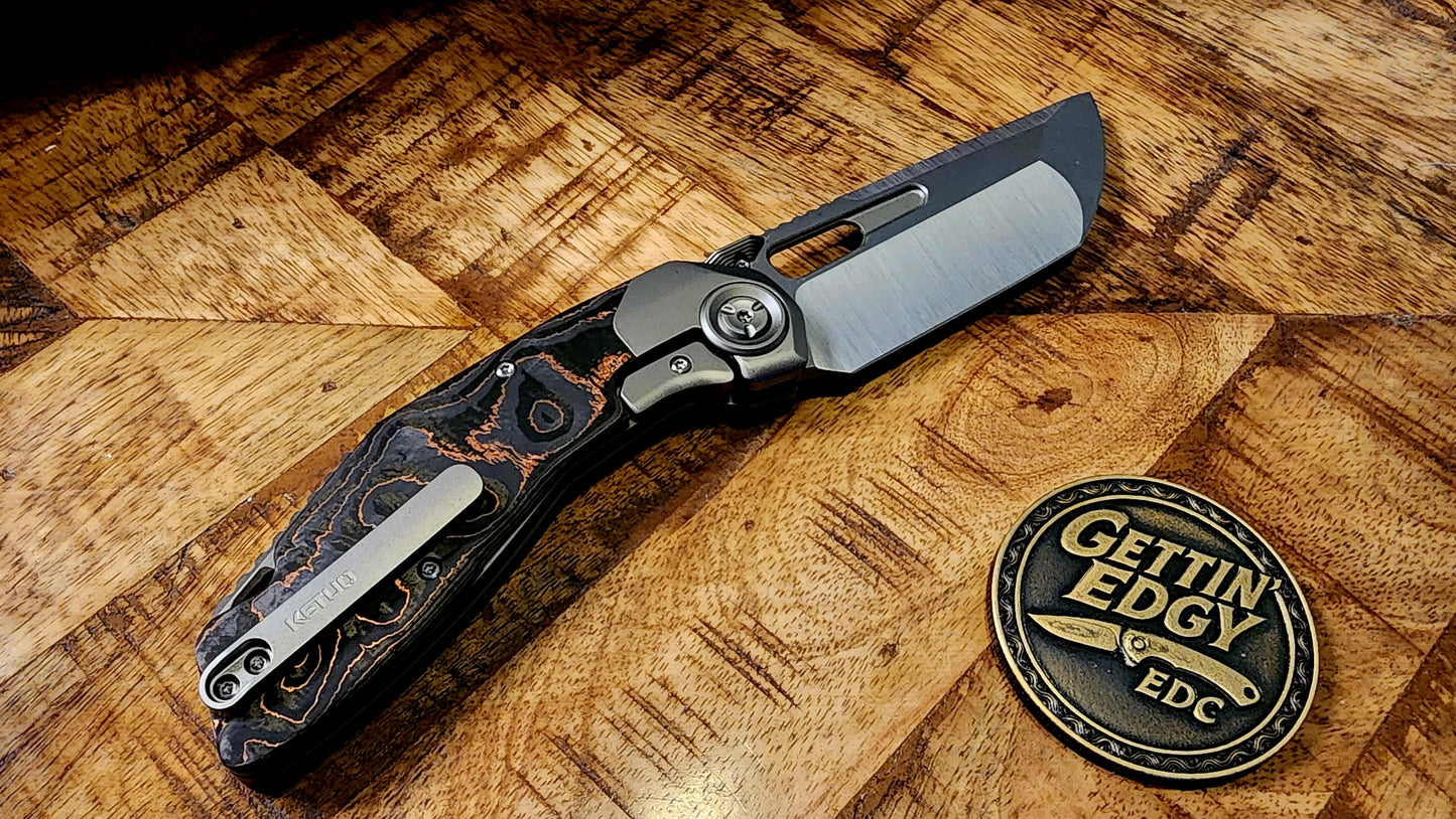 Ketuo KETM036 Yakuza — Satin Tanto Framelock - Carbon Fober Copper Foil - New