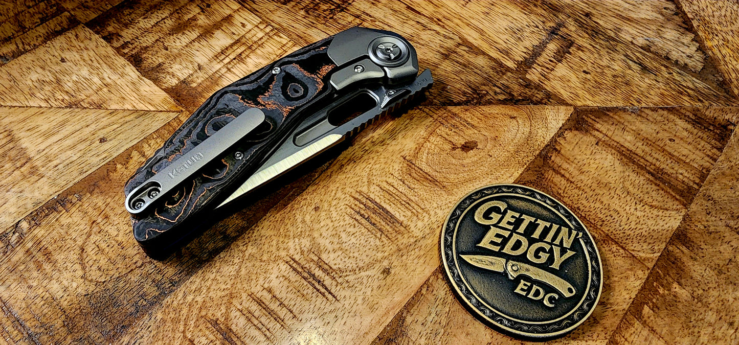 Ketuo KETM036 Yakuza — Satin Tanto Framelock - Carbon Fober Copper Foil - New