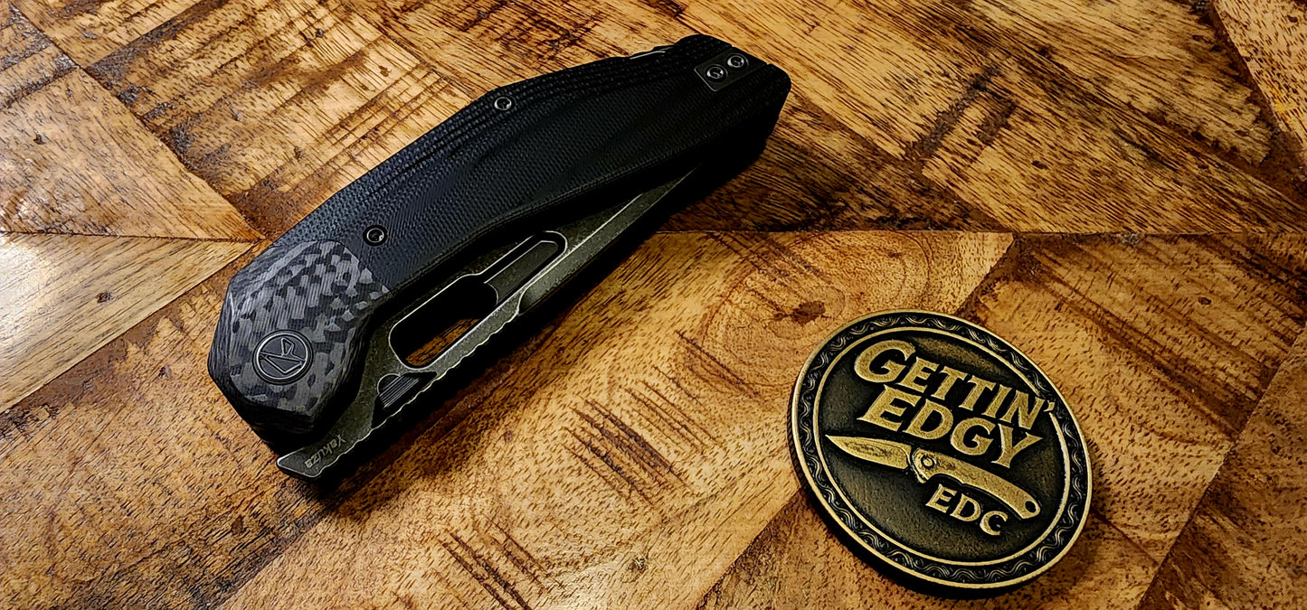 Ketuo KETM060 Yakuza — Black Stonewash Tanto, G10/Carbon Fiber Linerlock - New