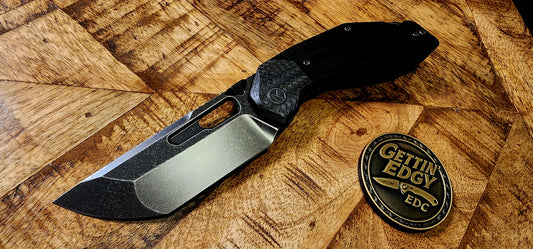 Ketuo KETM060 Yakuza — Black Stonewash Tanto, G10/Carbon Fiber Linerlock - New