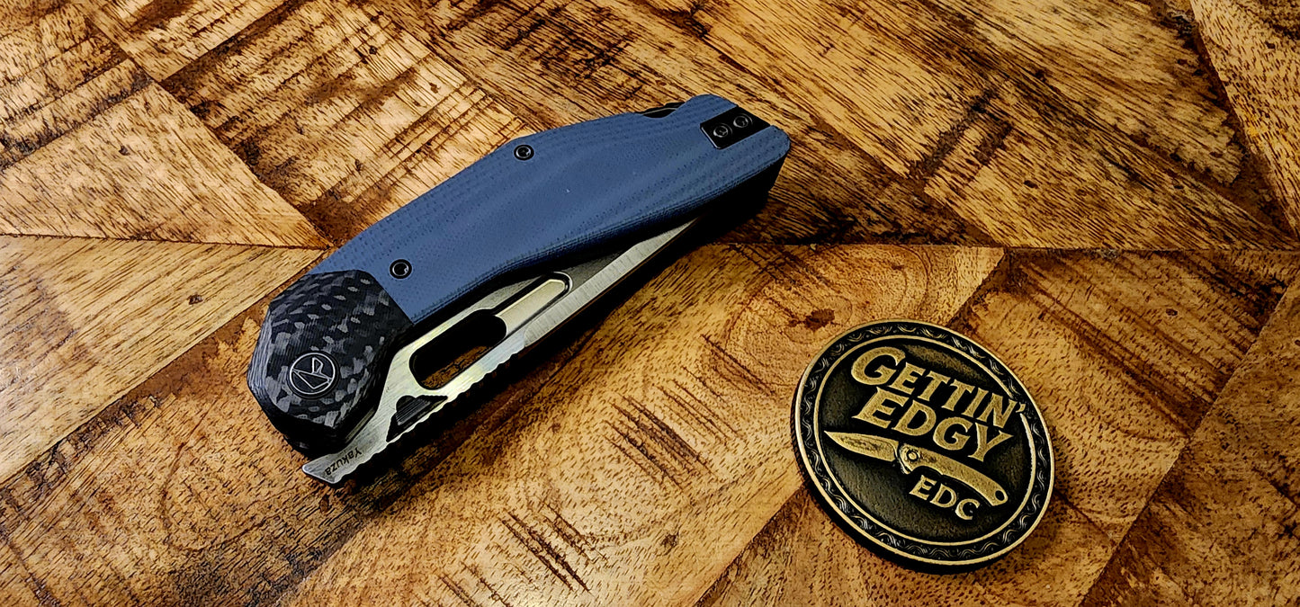Ketuo KETM061 Yakuza — Satin Tanto, Blue G10/Carbon Fiber - New