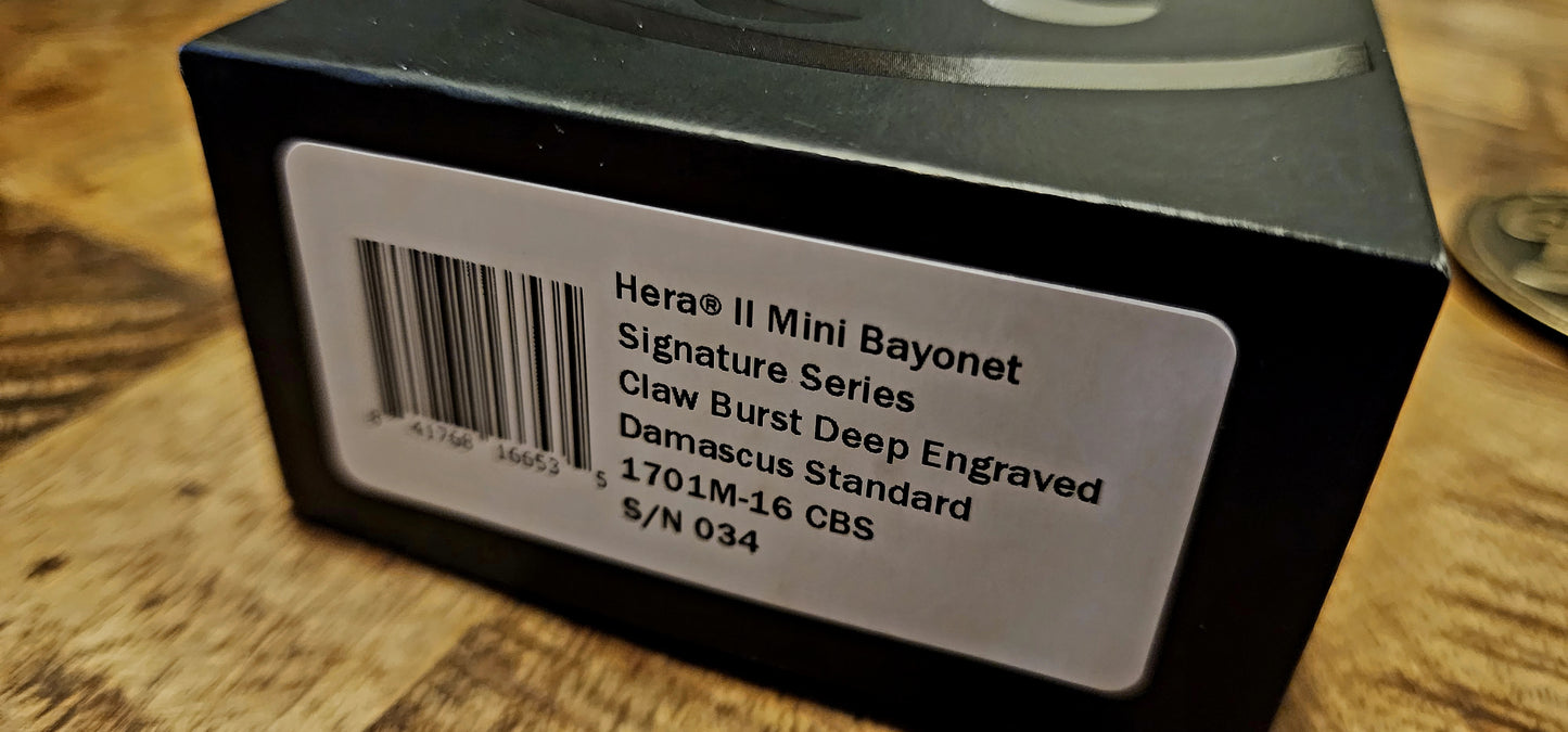 Microtech Hera II Mini Signature Series “Claw Burst” Damascus Bayonet, Pre-owned, Factory Condition