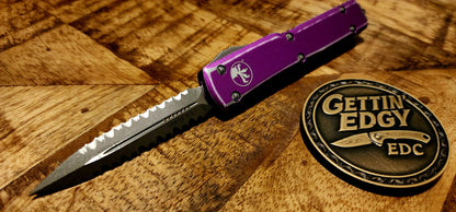 Microtech UTX-70 Double full-serrated Apocalyptic Distressed Violet - Pre-Owned - Factory Condition