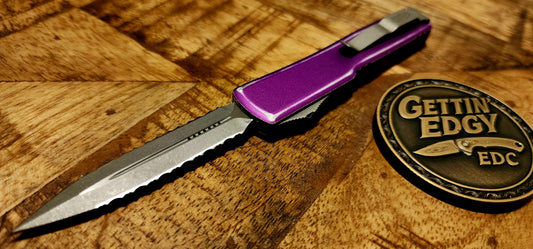 Microtech UTX-70 Double full-serrated Apocalyptic Distressed Violet - Pre-Owned - Factory Condition