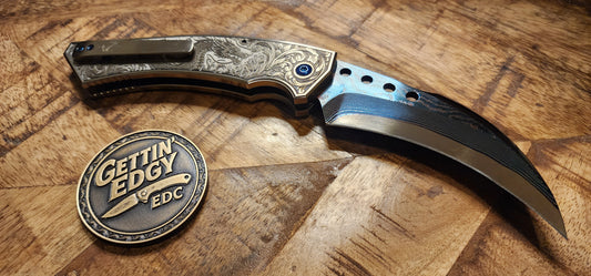 Reese Weiland / Todd Smith Collaboration Auto Hawkbill Gen 2 - Stainless Handles with Nitro-V Core Baker Forge CopperMai, One-of-a-Kind - TS Custom - New