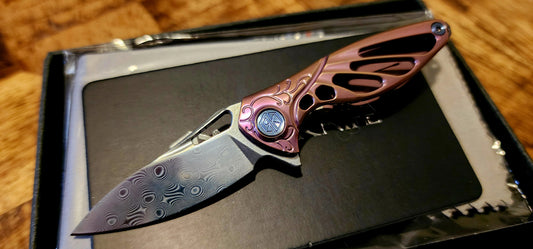 Rike Hummingbird Chain Knife in Pink Titanium and Swedish Damasteel - New