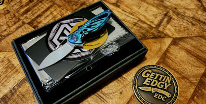 Rike Hummingbird Chain Knife in Green Titanium and Swedish Damasteel - New