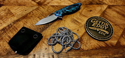 Rike Hummingbird Chain Knife in Green Titanium and Swedish Damasteel - New