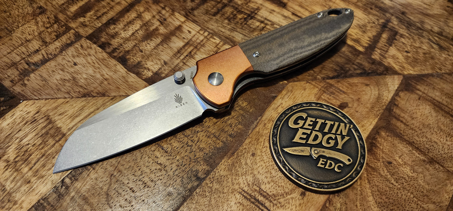 Kizer Deviant V3575A1 – M390 Blade, Green Micarta, Copper Bolsters - Pre-owned - New Condition