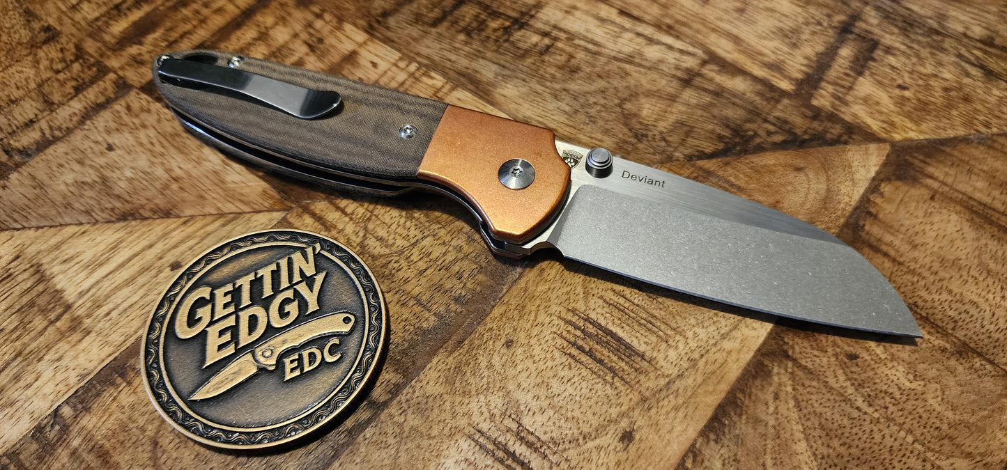 Kizer Deviant V3575A1 – M390 Blade, Green Micarta, Copper Bolsters - Pre-owned - New Condition