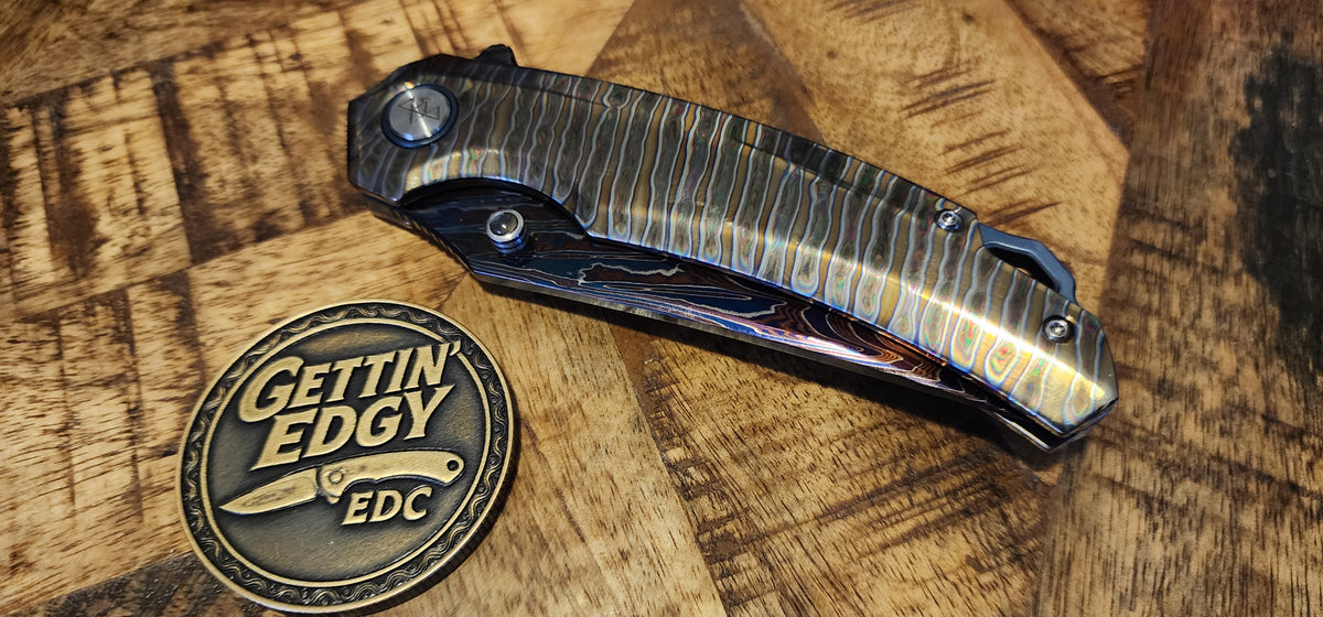 VORIXN "Chromaforge" (3.7" Damascus Blade) Hand-Flamed Titanium Handle Flipper