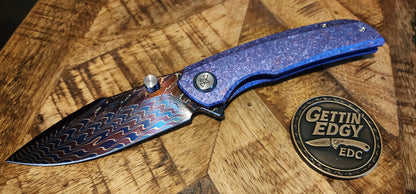 VORIXN "Rimeforge" (3.8" Damascus Blade) Crystallized Titanium Handle Flipper & Thumb Stud Folding Knife