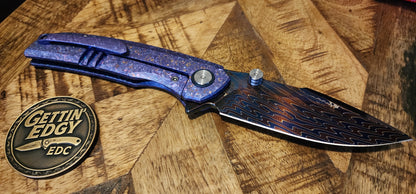 VORIXN "Rimeforge" (3.8" Damascus Blade) Crystallized Titanium Handle Flipper & Thumb Stud Folding Knife